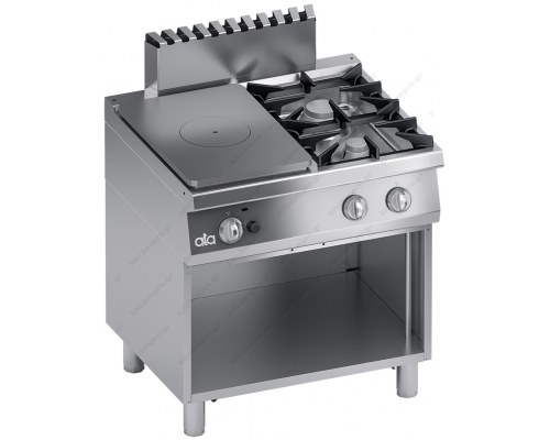 Commercial Gas Range 2 Burners + Solid Top + Open Cabinet 80 x 70 cm S700 K7GCTP10VV ATA srl Italy