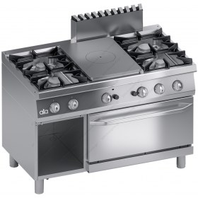Commercial Gas Range 4 Burners + Solid Top + Gas Oven 120 x 70 cm S700 K7GCTP15FF ATA srl Italy