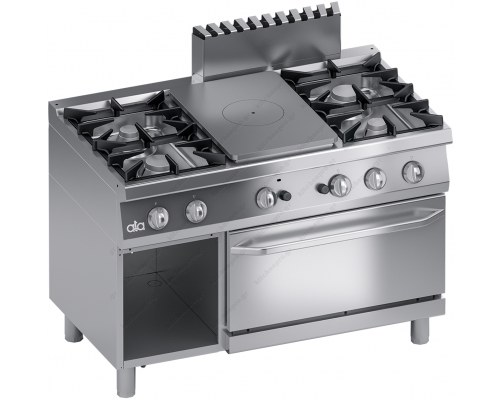 Commercial Gas Range 4 Burners + Solid Top + Gas Oven 120 x 70 cm S700 K7GCTP15FF ATA srl Italy