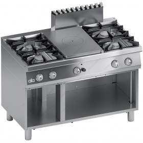 Commercial Gas Range 4 Burners + Solid Top + Open Cabinet 120 x 70 cm S700 K7GCTP15VV ATA srl Italy