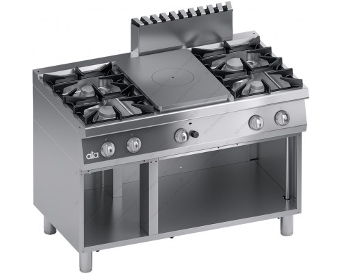 Commercial Gas Range 4 Burners + Solid Top + Open Cabinet 120 x 70 cm S700 K7GCTP15VV ATA srl Italy
