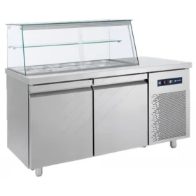 Saladette Refrigerated Counter 155 x 70 cm 2 Doors & Display GN 1/4 SM155 BAMBAS Greece