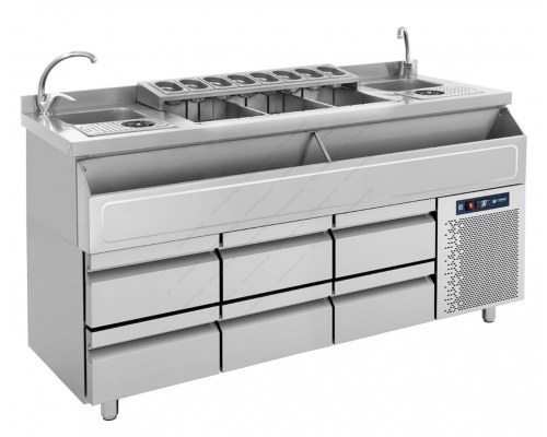 Διπλό Ψυχόμενο Coctail Station - Ψυχόμενο Bar Station 185 εκ. με 2 Λεκάνη Νερού & 2 Rinser BRST_PS 185, BAMBAS Ελλαδος