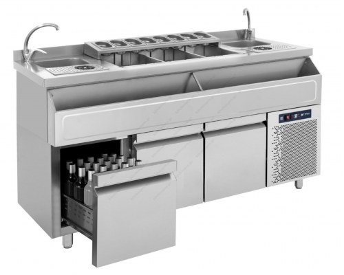 Διπλό Ψυχόμενο Coctail Station - Ψυχόμενο Bar Station 185 εκ. με 2 Λεκάνη Νερού & 2 Rinser BRST_PSS 185, BAMBAS Ελλαδος