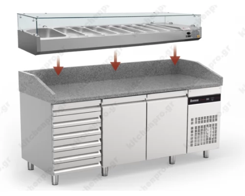 Refrigerator for Pizza with Granite 254 x 80 cm. PIZC888/ND/I/G INOMAK Greece