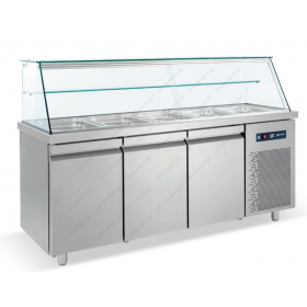 Επαγγελματικό Ψυγείο Τόστ - Σαλατών 185 x 70 εκ. 3 Πόρτες & Bιτρίνα GN 1/1 SMGN185 BAMBAS Ελλάδος