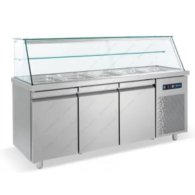 Saladette Refrigerated Counter 185 x 70 cm 3 Doors & Display GN 1/1 SMGN185 BAMBAS Greece