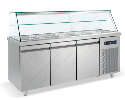 Επαγγελματικό Ψυγείο Τόστ - Σαλατών 185 x 70 εκ. 3 Πόρτες & Bιτρίνα GN 1/1 SMGN185 BAMBAS Ελλάδος