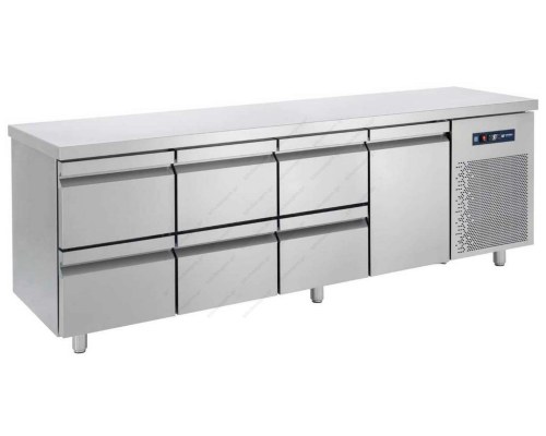 Επαγγελματικό Ψυγείο Πάγκος - Συντήρηση 239 x 70 εκ. 6 Συρτάρια GN 1/1 & 1 Πόρτα PG239 3S1P BAMBAS Ελλάδος