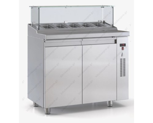 Επαγγελματικό Ψυγείο Τόστ - Σαλατών Bar 105 x 70 εκ. 2 Πόρτες & Bιτρίνα GN 1/4 χωρίς μηχανή PS10570BAR, INOX DOBROS Ελλάδος