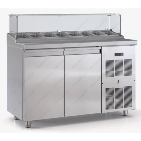 Saladette Bar Refrigerated Counter 135 x 70 cm 2 Doors & Display, GN 1/4 PSM13070BAR, INOX DOBROS Greece