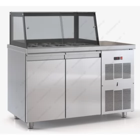 Saladette Refrigerated Counter 130 x 70 cm 2 Doors & Display, 1 Line of GN 1/4 PSM13070SALAD, DOBROS INOX Greece