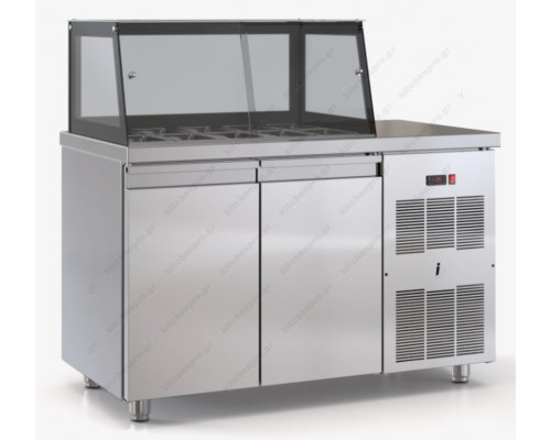 Saladette Refrigerated Counter 130 x 70 cm 2 Doors & Display, 1 Line of GN 1/4 PSM13070SALAD, INOX DOBROS Greece
