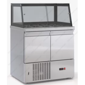 Saladette Refrigerated Counter 90 x 70 cm 2 Doors & Display, 2 Lines of GN 1/4 PSM9070DM, DOBROS INOX Greece