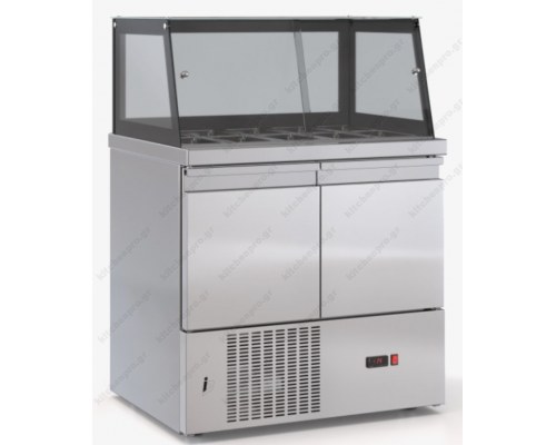 Επαγγελματικό Ψυγείο Τόστ - Σαλατών 90 x 70 εκ. 2 Πόρτες & Bιτρίνα, 2 Σειρες GN 1/4 PSM9070SALAD.DM DOBROS INOX Ελλάδος