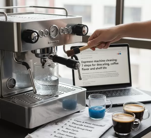 Αφαλάτωση μηχανής εσπρέσο με ειδικό διάλυμα για καλύτερη γεύση καφέ και μεγαλύτερη διάρκεια ζωής της συσκευής